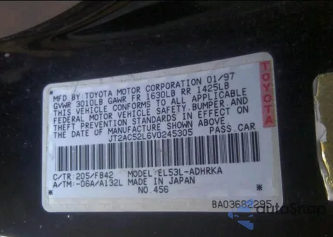 1997 Toyota Tercel Ce z USA, uszkodzony, nr VIN JT2AC52L6V0245305